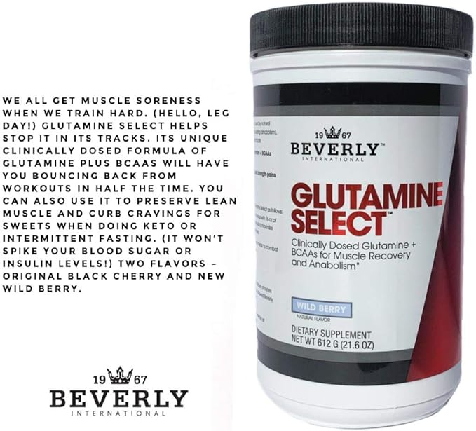 Beverly International Glutamine Select, 60 Servings. Clinically Dosed L-Glutamine and Amino Acid Formula for Lean Muscle and Recovery. Sugar-Free Powder. BCAA’s.