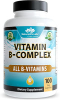 NaturaLife Labs Vitamin B-Complex with Vitamin C – Includes Active B2 (Riboflavin-5-Phosphate), B6 (Pyridoxal-5-Phosphate), B9 (5-MTHF) and B12 (Methylcobalamin); plus B1, B3, B5 and B7 – 100 Capsules