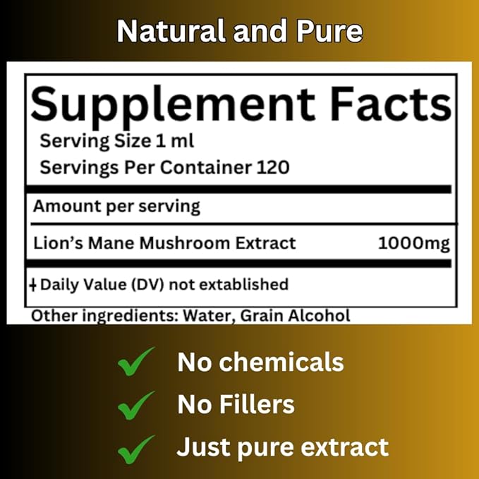 Lion’s Mane Tincture, High Potency, Double Extracted, 120 Daily Doses