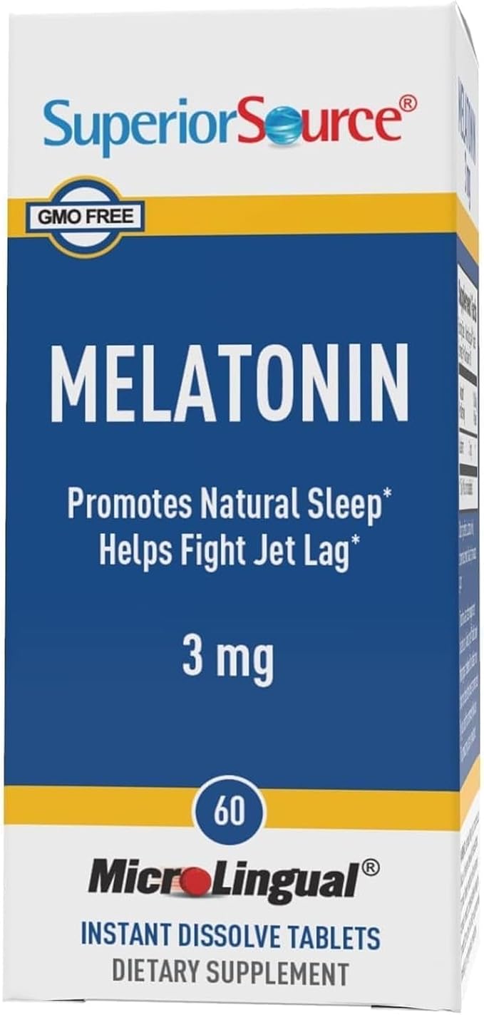 Superior Source Melatonin 3 mg, Quick Dissolve MicroLingual Tablets, 60 Ct, with Chamomile, Natural Sleep Support, Melatonin, for Adults, Non-GMO, Pack of 2