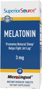 Superior Source Melatonin 3 mg, Quick Dissolve MicroLingual Tablets, 60 Ct, with Chamomile, Natural Sleep Support, Melatonin, for Adults, Non-GMO, Pack of 2
