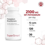 Supersmart - Potassium Bicarbonate 5400mg per Day (High Dose) - Electrolyte Mineral - Acid-Base Balance pH - Heart, Muscle & Nerve Health | Non-GMO & Gluten Free - 120 Vegetarian Capsules