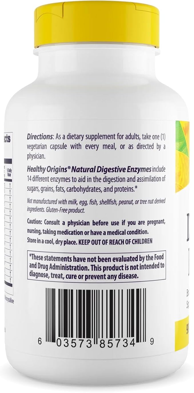 Healthy Origins Digestive Enzymes (Broad Spectrum, Non-GMO, Gluten Free, Digestive Support), 90 Veggie Caps