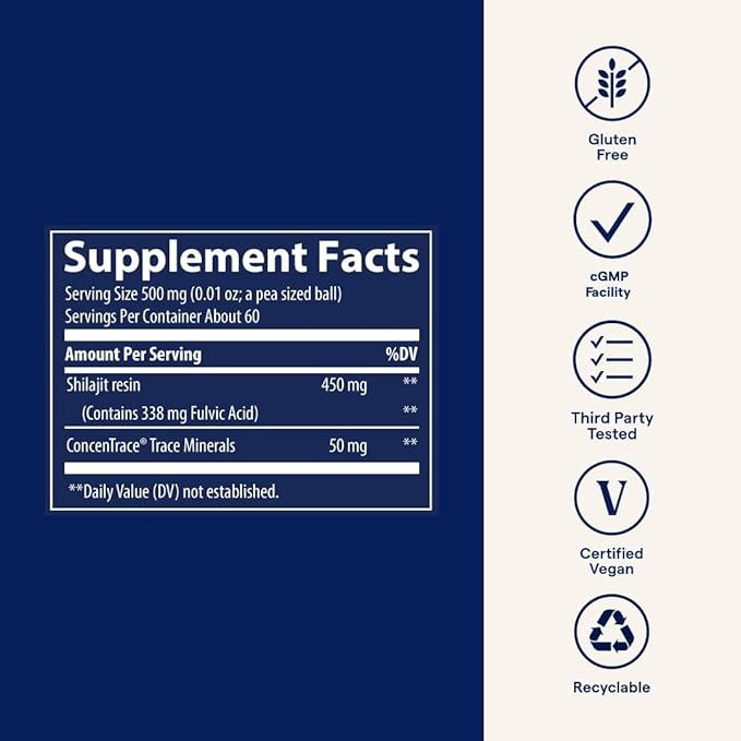 Trace Minerals Shilajit Resin - Himalayan Shilajit Resin for Overall Wellness - Immunity Support - Energy, Brain & Digestive Health Support - ConcenTrace - 450mg Per Serving (60 Servings)