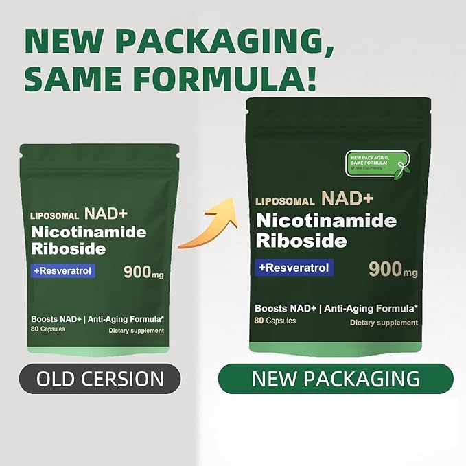 Liposomal NAD Supplement with NAD Nicotinamide Riboside Resveratrol 900 MG, Boost NAD+ for Cellular Health, Anti-Aging, Energy, Focus - 80 Capsules(5Pcs)