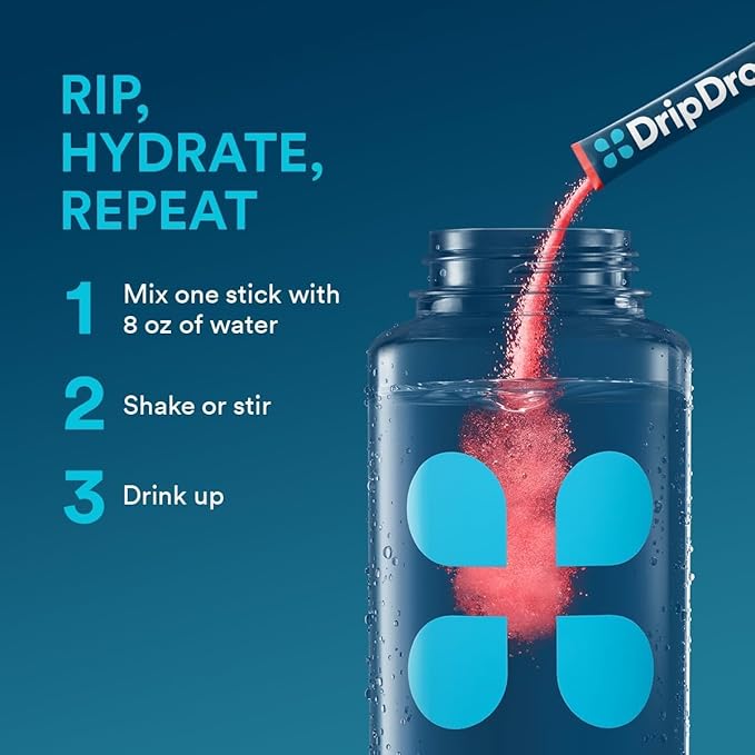 DripDrop Hydration Packets - Juicy Variety Pack - Single Serve Electrolytes Powder Drink Mix - Grape, Fruit Punch, Strawberry Lemonade, Cherry - Non-GMO, Gluten Free, Vegan - 32 Sticks
