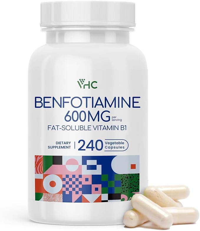VHC Vitamin B1 Benfotiamine 600mg Supplement- 5X Time Fat-Soluble Thiamine Vitamin B1- Max Boost Bioavailable Thiamine B1 Levels Veggie Capsules,Non-GMO, Soy Free- Made in USA (240 Counts)