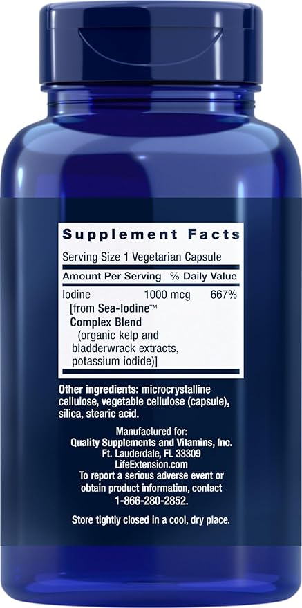 Life Extension Sea-Iodine Capsules, 1000 mcg, 150 Veg Caps, Natural Iodine Supplement from Kelp and Bladderwack