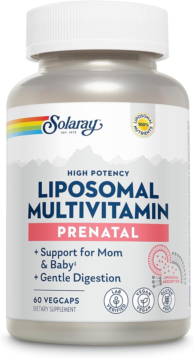 SOLARAY Liposomal Multivitamin Prenatal - Support for Mom & Baby with Prenatal Vitamins for Women, Folic Acid & Iron - High Potency, Gentle Digestion - 60-Day Guarantee - 30 Servings, 60 VegCaps