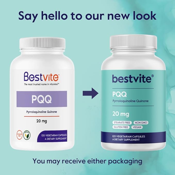 BESTVITE PQQ 20mg (Pyrroloquinoline Quinone) (120 Vegetarian Capsules) - No Stearates - Vegan - Non GMO - Gluten Free