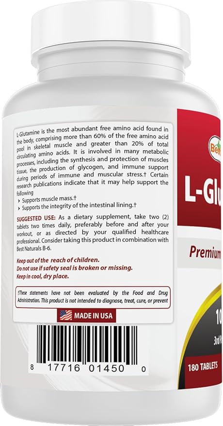 Best Naturals L-Glutamine 1000 mg 180 Tablets (180 Count (Pack of 2))