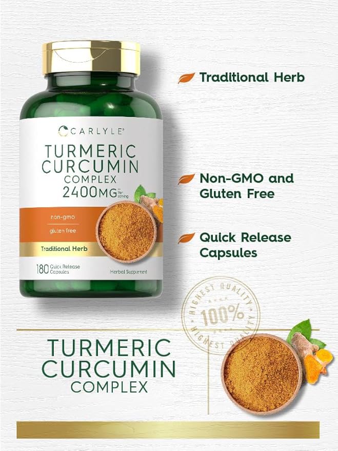Carlyle Turmeric Curcumin Supplement | 180 Powder Capsules | Herbal Complex | Non-GMO, Gluten Free Formula