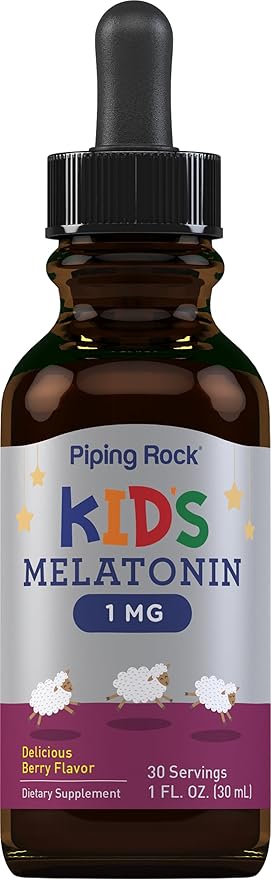 Piping Rock Kids Melatonin Liquid 1 fl oz | 1mg | Pack of 3 Bottles | Berry Flavor Drops | Non-GMO, Gluten Free Supplement