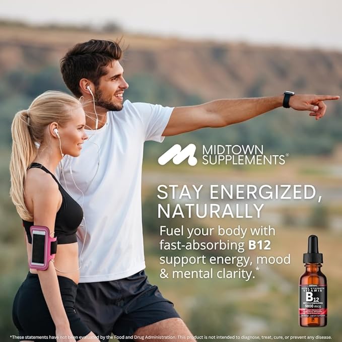 B12 Vitamins 5000 mcg - Sublingual B12 Methylcobalamin Drops - Vitamin B 12 for Women and Men - Mood & Energy Booster Methylated B 12 for Metabolism & Health Support