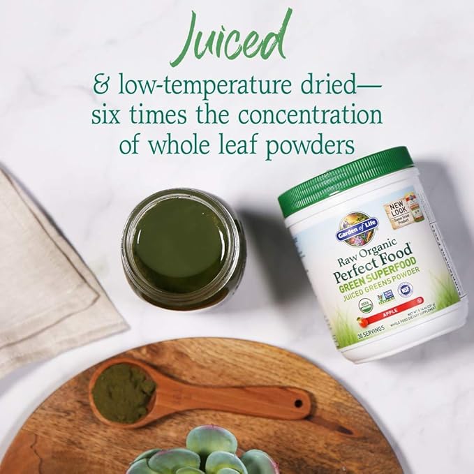 Garden of Life Raw Organic Perfect Food Green Superfood Juiced Greens Powder - Apple Flavor,30 Servings - Vegan Gluten Free Whole Food Dietary Supplement,Greens Plus Probiotics & Enzymes,(Pack of 2)