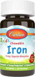 Carlson - Kid's Chewable Iron, 15 mg, Superior Absorption, Blood Health, Energy Production & Optimal Wellness, Natural Strawberry Flavor, 30 Tablets