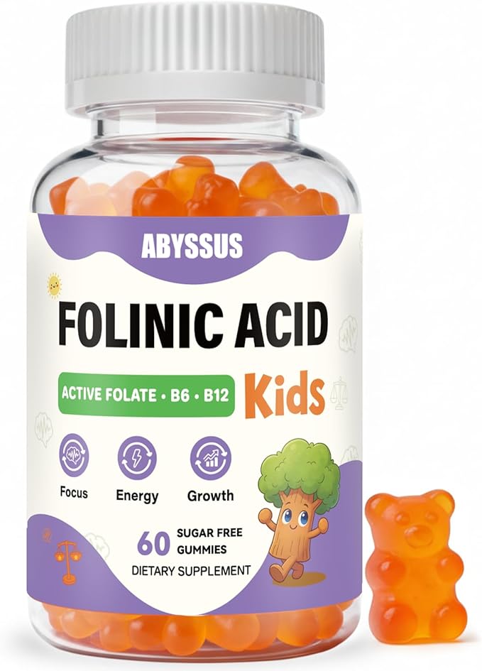 ABYSSUS Folinic Acid for Kids Gummies, Methylated B-Complex for Children, Maximum Absorption Supplement for Brain, Focus & Healthy Growth, Non-GMO, 60 Gummies