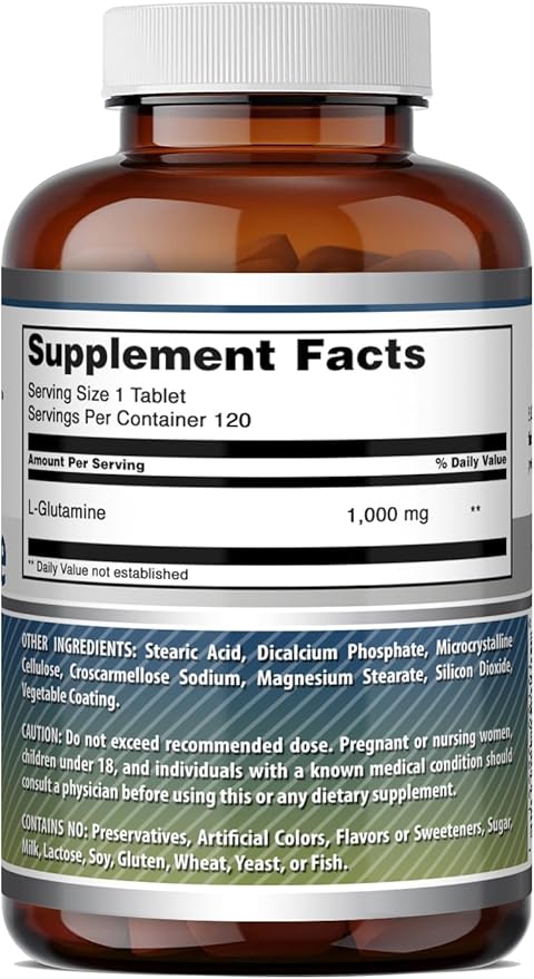 Amazing Formulas L Glutamine 1000 mg Tablets | Amino Acid Supplement for Men & Women | Non-GMO | Gluten Free (2 Pack, 120, Count)