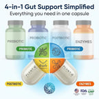 4-in-1 Gut Health Support – Prebiotics + Probiotics + Postbiotics + Digestive Enzymes – DE111 Spore Probiotic for Digestive Support & Bloating – Non-GMO, Made in USA – 60 Veggie Capsules