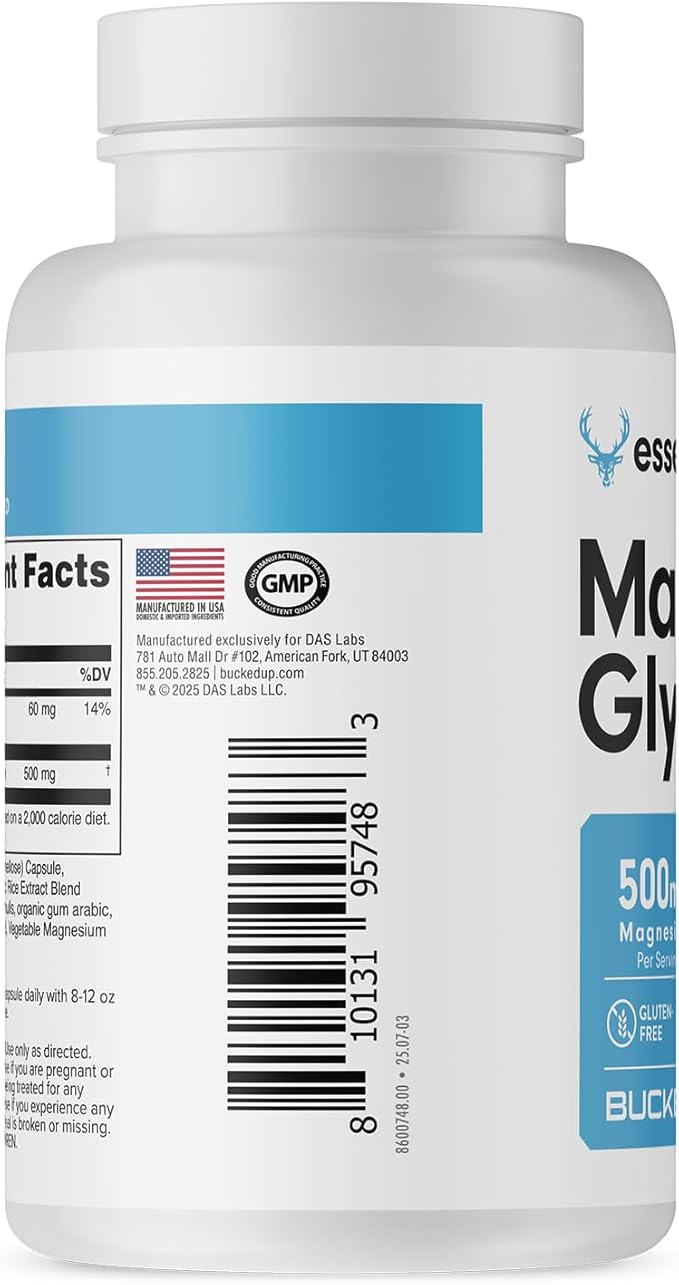 Bucked Up Magnesium Glycinate 500mg | Chelated Magnesium Bisglycinate | Non GMO Gluten Free Third Party Tested | Daily Mineral Support (200 Capsules, 200 Servings)