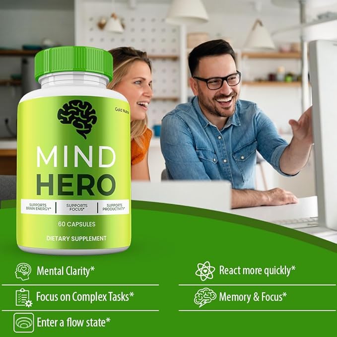 Mind Hero Supplement, All Natural Brain and Cognitive Capsules, Official Clarity and Focus Pills, 1 Month Supply (1 Pack)