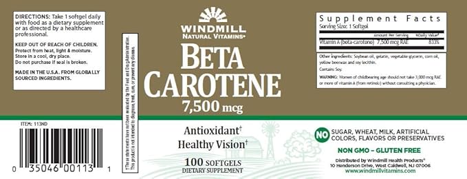 Beta Carotene 25, 000 MU softgels by Windmill - 100 ea