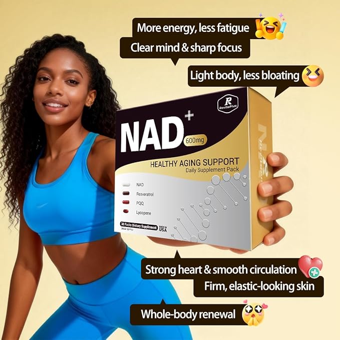 NAD Supplement with Resveratrol, PQQ,Ca-AKG,Nicotinamide,Green Tea, Advanced NAD+ Supplement Daily Pack Support Healthy Mitochondria,Healthy Aging and Cellular Energy for Women & Men 30 Packs