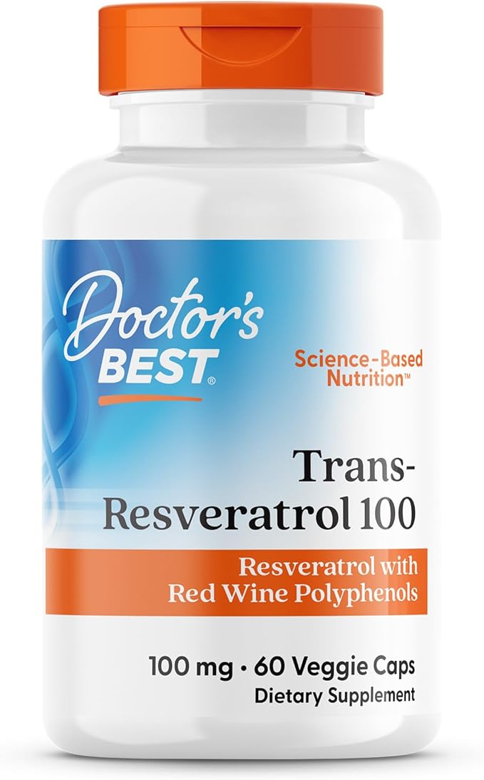 Doctors Best Trans-Resveratrol 100, Resveratrol with Red Wine Polyphenol (ResVinol), Non-GMO, Gluten Free, Soy Free, Vegan 60 Veggie Caps