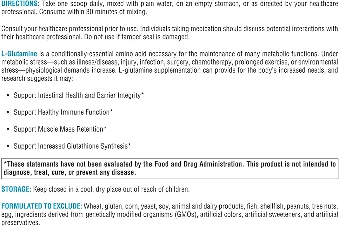 XYMOGEN L-Glutamine Powder Supplement - Promotes Cellular, Immune System + Gut Health - Supports Muscle Mass Retention, 4000mg L-Glutamine Per Serving (12 oz / 85 Servings)