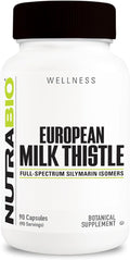 NutraBio European Milk Thistle Supplement, 241mg - Supports Antioxidant Benefits and Wellness, 90 Capsules, 80% Silymarin Extract, Herbal Supplement