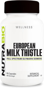 NutraBio European Milk Thistle Supplement, 241mg - Supports Antioxidant Benefits and Wellness, 90 Capsules, 80% Silymarin Extract, Herbal Supplement