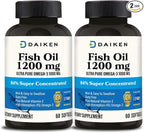 DAIKEN Mini Fish Oil 1200 mg, rTG Omega 3 1000mg, 60 Softgels, High Absorption & Burpless Fish Oil for Healthy Heart, Brain and Dry Eyes Support (Pack of 2)