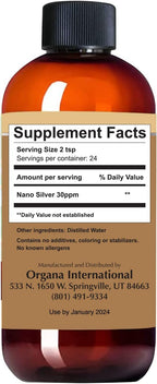 Organa Crystalline Nano Colloidal Silver - Ultra Pure Silver Liquid for Immune Support - Ultimate Supplement Solution - Plata Coloidal - 8 Ounces - 30 PPM