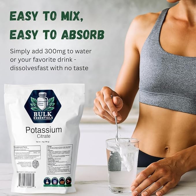 Potassium Citrate Supplement – 100g Pure Powder for Muscle Electrolyte Support – USA Made, Non-GMO & Gluten Free – Potassium Supplement 300mg Per Serving