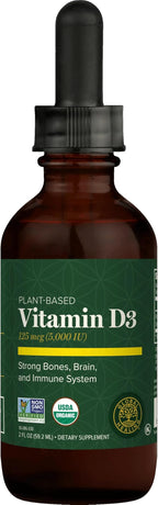 Global Healing Organic Vitamin D3 5000 IU Supplement - Vegan Vitamin D Supplements for Immune Health & Strong Bones Support - Pure D3 Vitamin 5000 IU Ingredients, Vit D3 - 2 Fl Oz