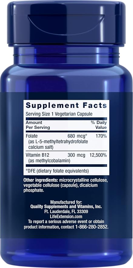 Life Extension BioActive Folate & Vitamin B12, 150 Vegetarian Capsules (Pack of 2), Non GMO, Gluten Free