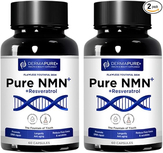 DermaPure+ NMN+ Supplement 4-in-1 – Support Youthful Skin, Longevity Anti-Aging, Reduces Fine Lines & Wrinkles, Supports NAD+ Levels, GMP Certified & FDA Registered – 60 Capsules (2 Packs)