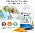 Turmeric Curcumin Supplement 1500mg – 95% Curcuminoids with 10mg BioPerine® Black Pepper – High Absorption Antioxidant Support – Made in USA – 60 Veg Capsules
