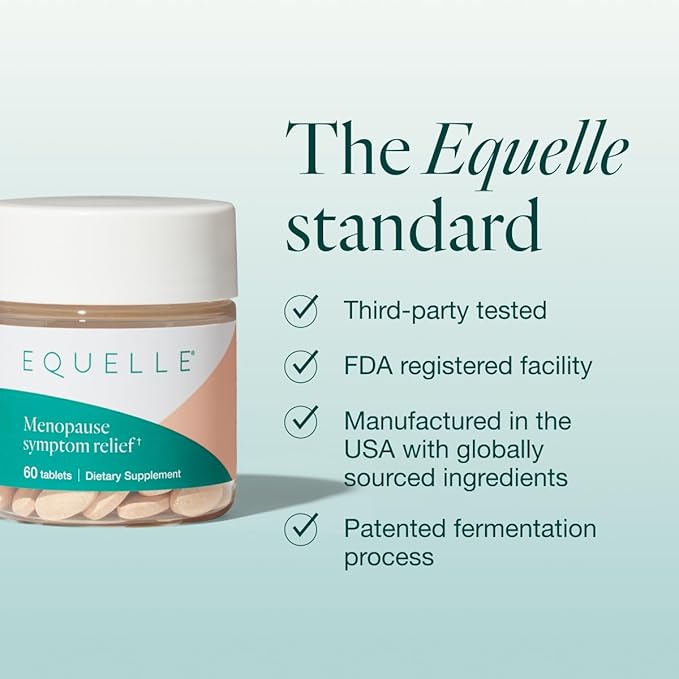 EQUELLE Multi-Symptom Perimenopause & Menopause Relief Relief from Hot Flashes, Muscle Aches & Supports More Sleep. Hormone-Free, Plant-Based S-Equol – 1 Month Supply (60 Tablets)