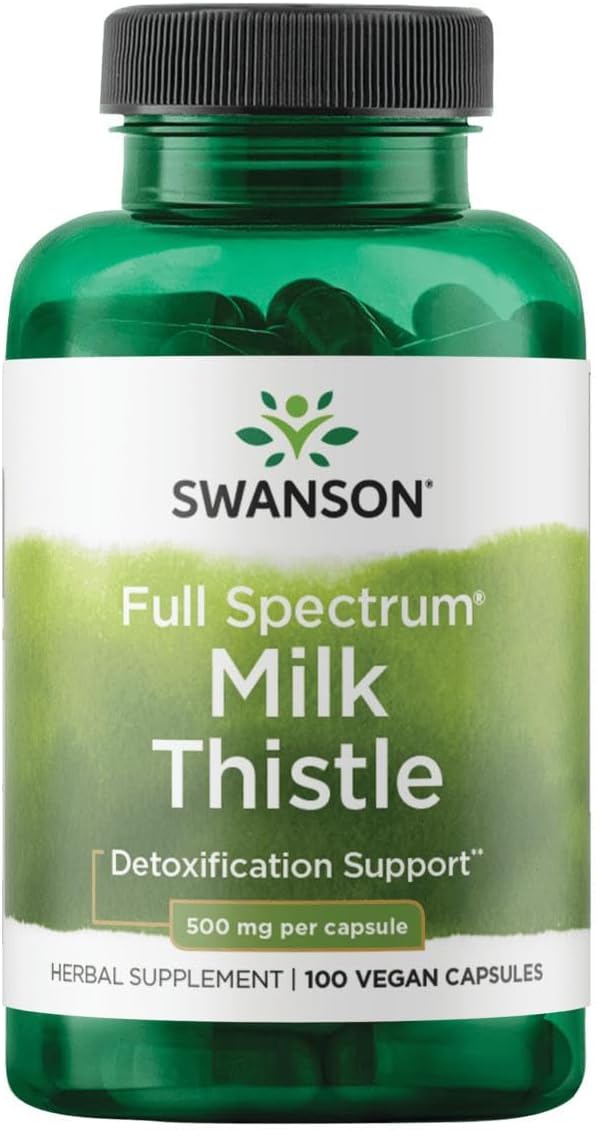 Swanson Full Spectrum Milk Thistle Liver Health Supplement for Adults Seeking Natural Detoxification and Antioxidant Support - 500 mg (100 Vegan Capsules)
