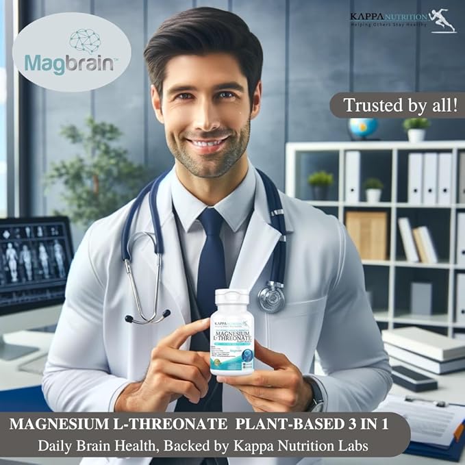 Kappa Nutrition Powered by Magbrain™ Magnesium L-Threonate Plant-Based, 90 Vegan Capsules, 420mg Elemental Magnesium (3 Capsules) from 2,253mg, Brain, Sleep & Muscle Support.