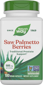 Nature's Way Saw Palmetto Berries, Traditional Prostate Support*, 585 mg per serving, Non-GMO Project Verified, Vegan, 100 Capsules (Packaging May Vary)