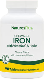 NaturesPlus Chewable Iron, Cherry - 90 Tablets - Supports Natural Energy Production - High-Potency Supplement with Vitamin C & Herbs - 90 Servings