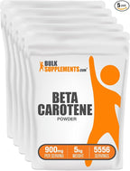 BulkSupplements.com Beta Carotene Powder - Beta Carotene Supplement, Vitamin A Supplement for Immune and Vision Support - Gluten Free, 900mg per Serving, 1kg (2.2 lbs) (Pack of 5)