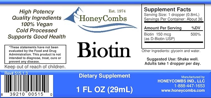 HoneyCombs Biotin Extract Alcohol Free (Liquid), 1 oz