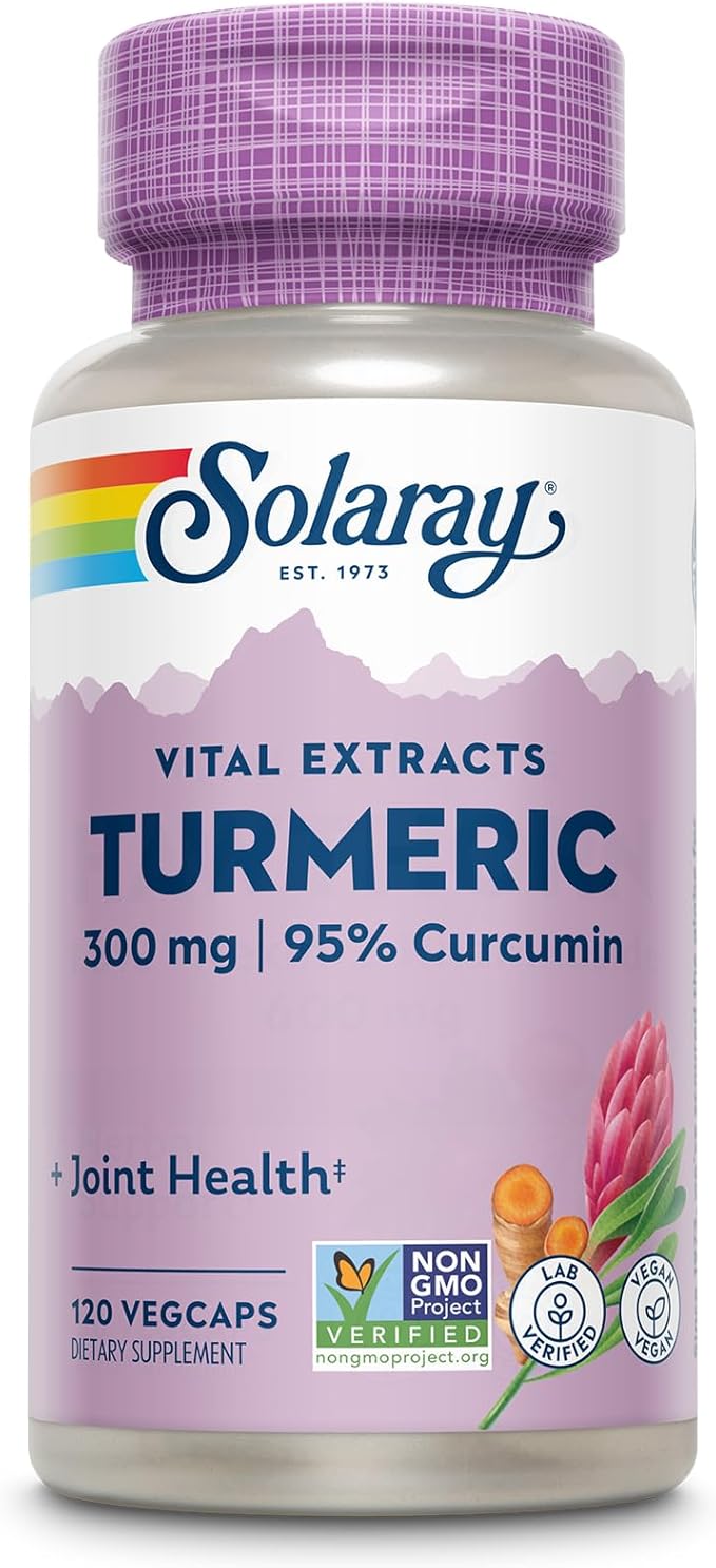 SOLARAY Turmeric Supplement 300 mg - Turmeric Root Extract with 95% Curcumin - Joint Support Supplement for Joint Health and Comfort - Non-GMO, Vegan, Gluten Free, 60-Day Guarantee, 120 Servings