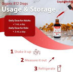 LIQUIDHEALTH USDA Organic Methyl Vitamin B12 Methylcobalamin Liquid Drops with Tart Cherry Juice - Boost Energy, Immune Support, Improve Memory & Concentration - USA Made, Vegan, Non-GMO (2 Pack)