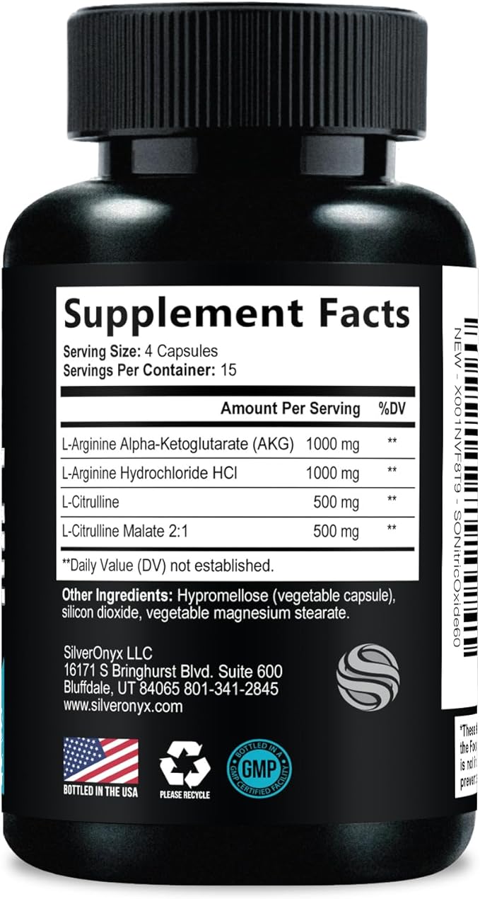 Extra Strength Nitric Oxide Booster - 3X Strength L-Arginine AKG & Citrulline Malate - Men & Women Premium Pre Workout Nitric Booster - Natural Energy & Muscle Support, Bottled in USA - 60 Capsules