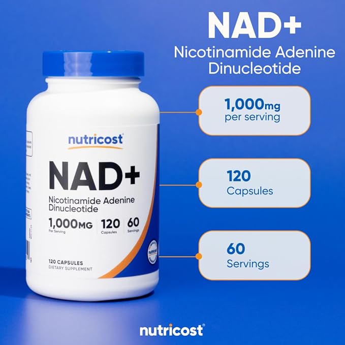 Nutricost NAD+ Supplement 1,000mg per Serving,120 Capsules (Nicotinamide Adenine Dinucleotide) - 60 Servings, Gluten-Free, Vegan (Pack of 2)