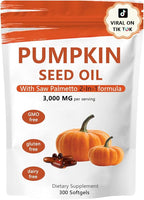 Pumpkin Seed Oil Capsules, 2 in 1 Pumpkin Seed Oil with Saw Palmetto for Hair Growth, 3000mg Per Serving, Cold Pressed, Supports Hair Heart Skin Supplement, Non-GMO, Gluten Free, 300 Softgels
